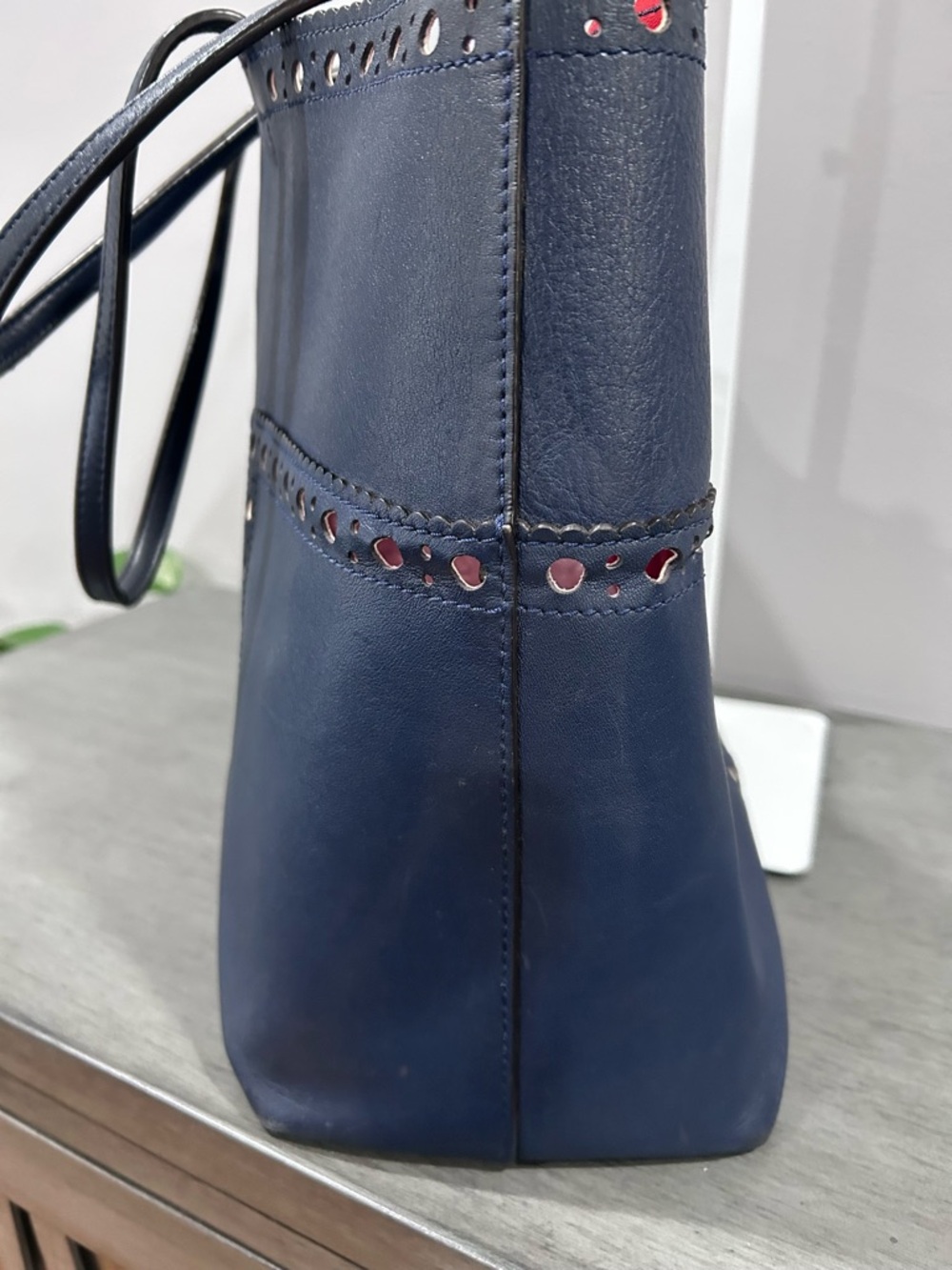 Tory Burch Navy Leather Tote with Red Accent - Picture 5 of 11